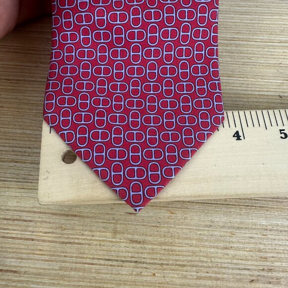Hermes Paris mens 100% silk necktie made in France red pattern red - Picture 2 of 11